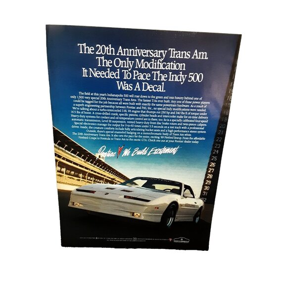 1989 Pontiac Trans Am Indy 500 Pace Car Ad 20th Anniversary Turbo V6 Print - Picture 1 of 1